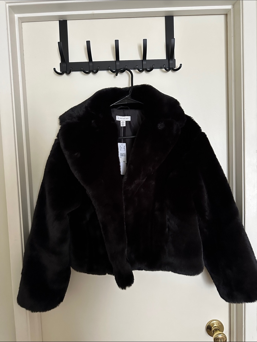 Topshop Black Faux Fur Coat with Brand Tag